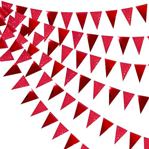 קישוטי מסיבה אדומים 30ft נצנצים נייר מתכת משולש דגל דגל דגל דגל פטורה ללימודים לחתונה אירוס