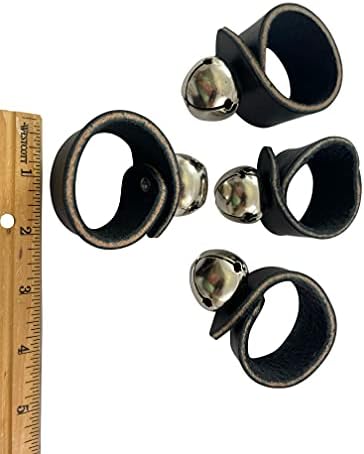 פעמון מפיות מפיות של מזחלת פעמון פליז של כלי חג המולד עם עור שחור ארהב, חבילה של 4
