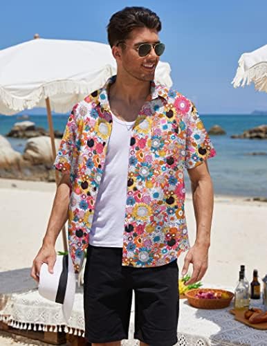 חולצה הוואי של קואופנדי הגברים שרוול קצר כפתור מזדמן במורד חולצות חוף מודפסות פרחוניות עם כיס
