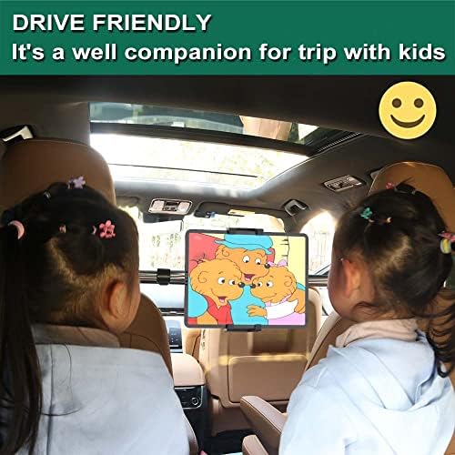 הרכבה על טאבלט רכב ווליי, מחזיק טבליות משענת ראש עבור 4.7-12.9 בסמארטפון של iPad, מושב אחורי לרכב בין דוכן הטבליות לאייפד פרו אייר מיני, טאב סמסונג, Fire HD, חיוני דרך ארוכים לילדים