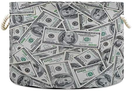 Alaza Dollar כסף וינטג 'סל אחסון גדול סל כביסה עם ידיות למגבות שמיכות משתלת BIN 20 x 20 x 14