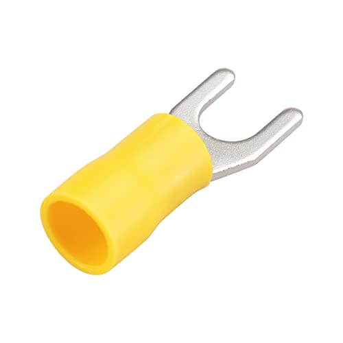 באומיין מבודד מזלג ספייד חוט מחבר חשמל מלחץ מסוף 12-10 ביצה צהוב חבילה של 100