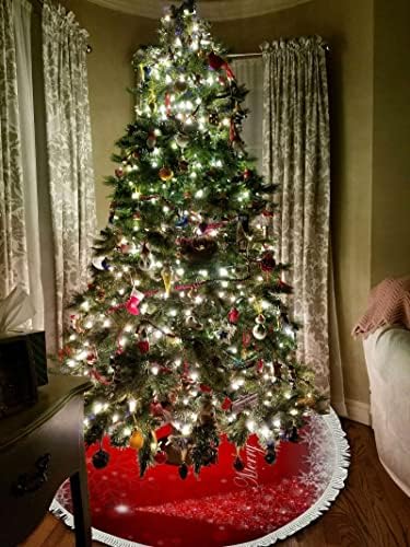חצאית עץ חג המולד גדולה חג המולד אדום מבריק כדורים פתיתי שלג 48 אינץ