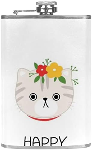 בקבוקון נירוסטה, בקבוק כיס נייד אטום לדליפות עם קליפ כובע בורג, פרחי חתול בעלי חיים יפים מצוירים