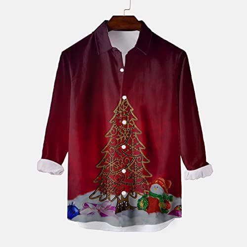 חולצות כפתור לחג המולד של ZDDO לגברים, שרוול ארוך 3D 3D חג המולד מצחיק סנטה קלאוס הדפס חולצה הוואי מתאימה חולצות מזדמנים