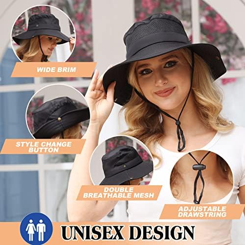 כובע שמש מוזהב לנשים/גברים, כובעי שמש רחבים שוליים הגנה על כובע דיג כובע דלי לטיולי דיג בחוף