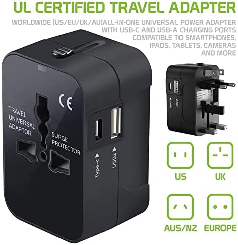 Travel USB פלוס מתאם כוח בינלאומי התואם ל- BLU Studio 7.0 עבור כוח עולמי עבור 3 מכשירים USB Typec, USB-A לנסוע בין ארהב/איחוד האירופי/AUS/NZ/UK/CN