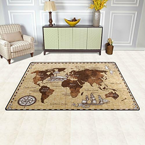 ColourLife קל משקל קל משקל שטיחים שטיח שטיחים שטיחים רכים שטיח שטיח שטיח לילדים חדר סלון 60 x 39 אינץ 'מפת עולם עתיקה