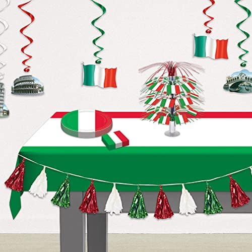 איסל פלסטיק בינלאומי מלבן שולחן איטלקי כיסוי שולחן פיאסטה, אדום / לבן / ירוק, 54& 34;איקס 108