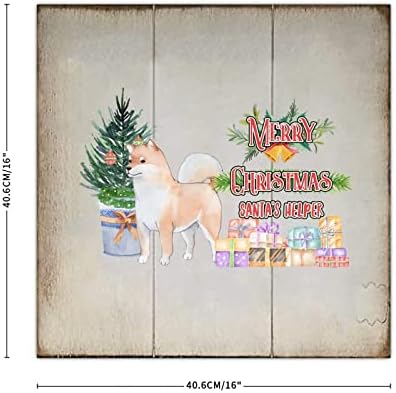 כפרי בסגנון כפרי מזרן עץ חג המולד מקסים כלב חיות מחמד עץ חג המולד שמח חג מולד סנטה עזרה 12x12in מעץ עץ למרפסת סלון בית חווה כניסה למטבח כניסה חג המולד עיצוב השנה החדשה