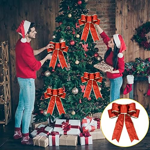 Beishida 10 PCS זהב ואדום נצנצים קשתות חג המולד זר חג המולד קשת עץ חג המולד קישוטי קשת קישודים לעץ חג המולד מלאכת עץ חג המולד קישוט