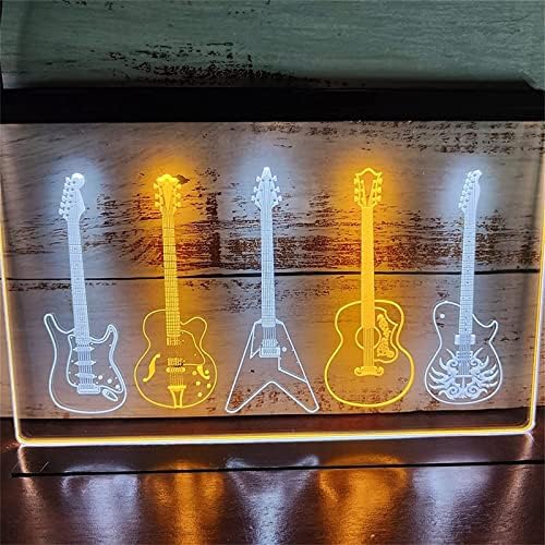 להקת DVTEL גיטרה ניאון שלט LED דוגמנות אור אור אותיות זוהרות שלט לוח אקרילי ניאון אור דקורטיבי, 40X30 סמ.