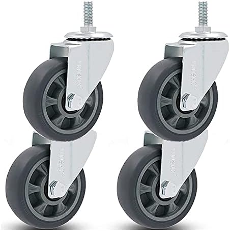 גלגלים של גלגלים של 4, 75 ממ גומי ללא רעש, לעגלת ריהוט, M12 חובה כבדה מסתובבת גלגלי גלגלים גזעיים, קיבולת עומס 300 קג